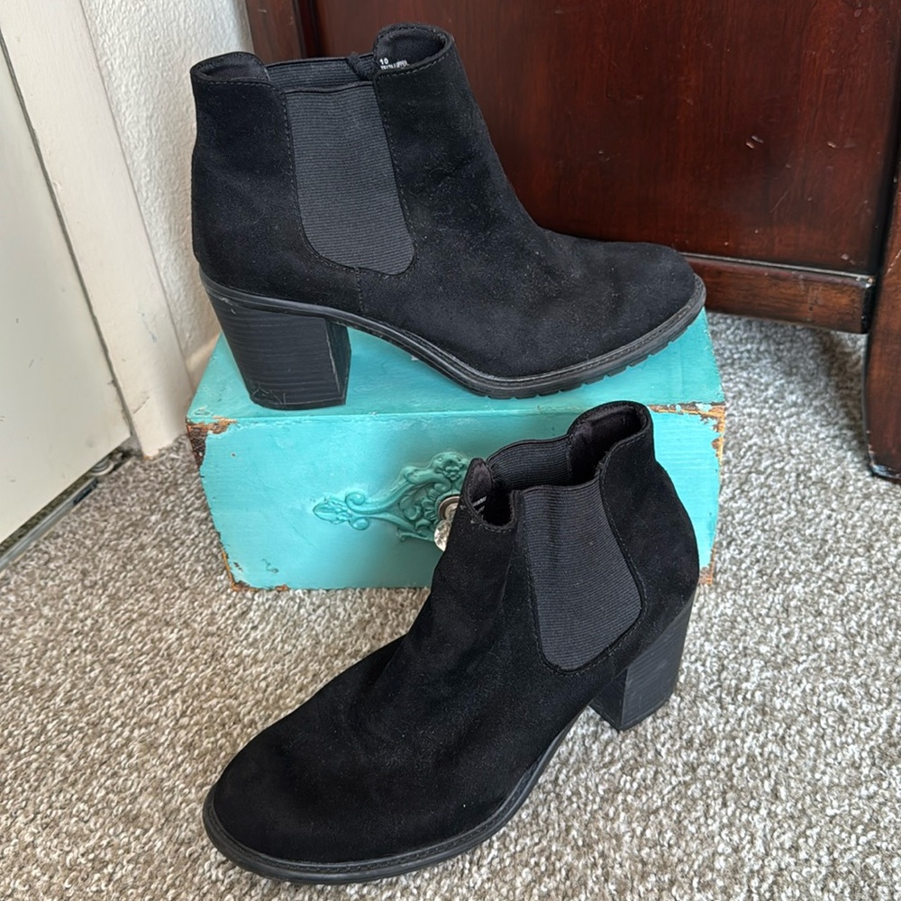 Black suede booties by Merona